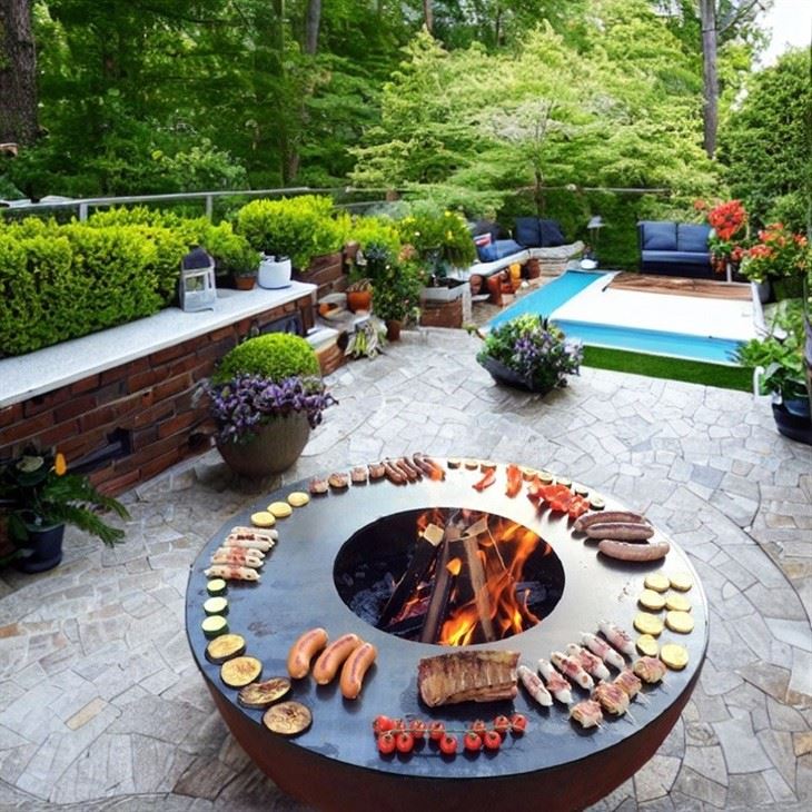 Outdoor Wood Corten Steel BBQ Grill
